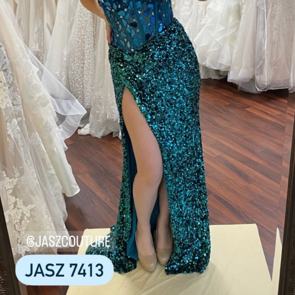 Jaszcouture 7413 Teal Prom Dress
